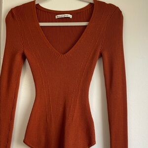 Burnt Orange Ribbed Knit Sweater Bodysuit